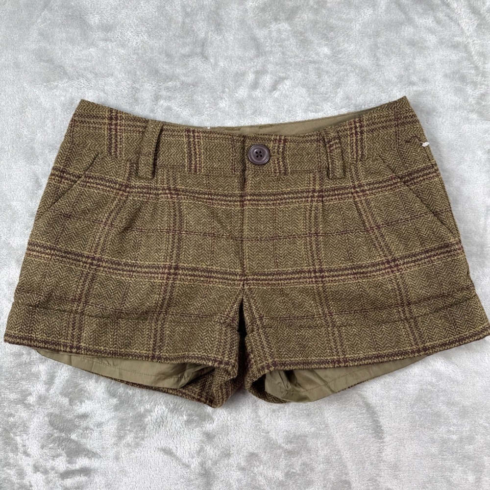 Old Navy Womens Brown Plaid Wool Blend Low Waist Cuffed Shorts‎ Size 6 Tweed